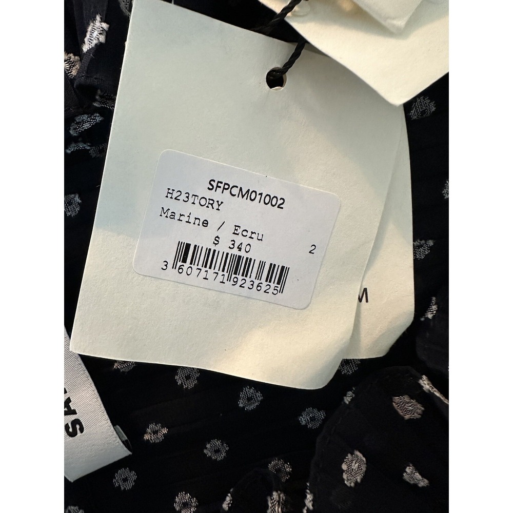 SANDRO Blouse Womens Small Sz 2 Sheer Button Up Ruffle Patterned Polka Dots $340 - Picture 4 of 10